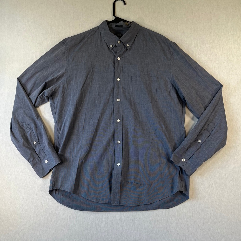 J Crew Shirt Mens Large Flex Washed Slim Fit Button Down Blue Long Sleeve